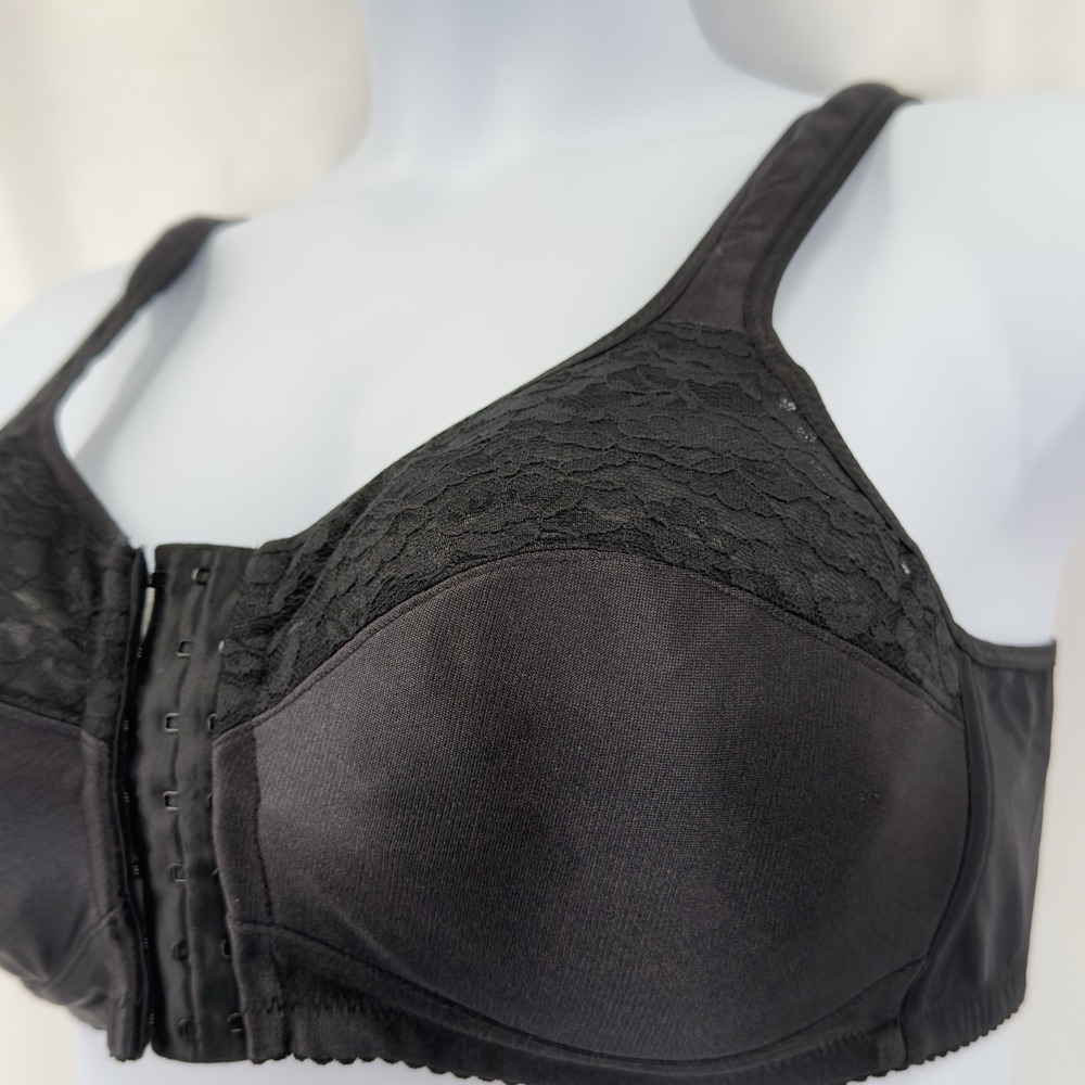 Comfort Choice Easy Enhancer Bra 44B Black Front Close Wireless Lace NWT - Picture 3 of 8